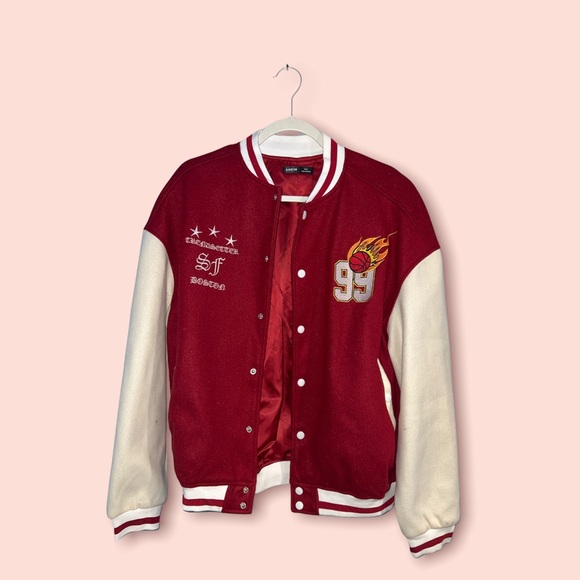 Coats | Shein Men Varsity Jacket Red 